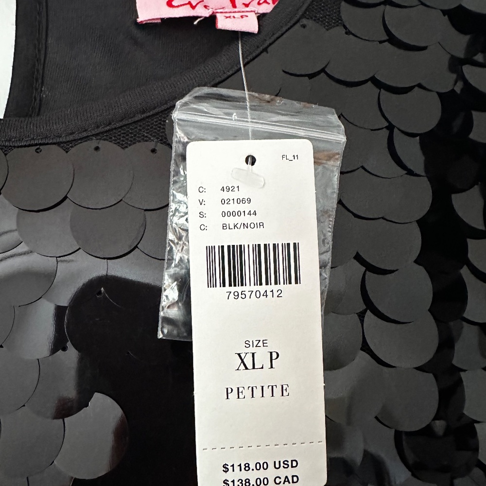 Anthropologie Eva Franco Black Sequin Short Sleeve Tee with Paillettes XLP - Picture 3 of 10